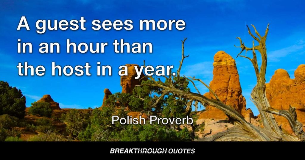 A guest sees more in an hour than the host in a year. — Polish Proverb