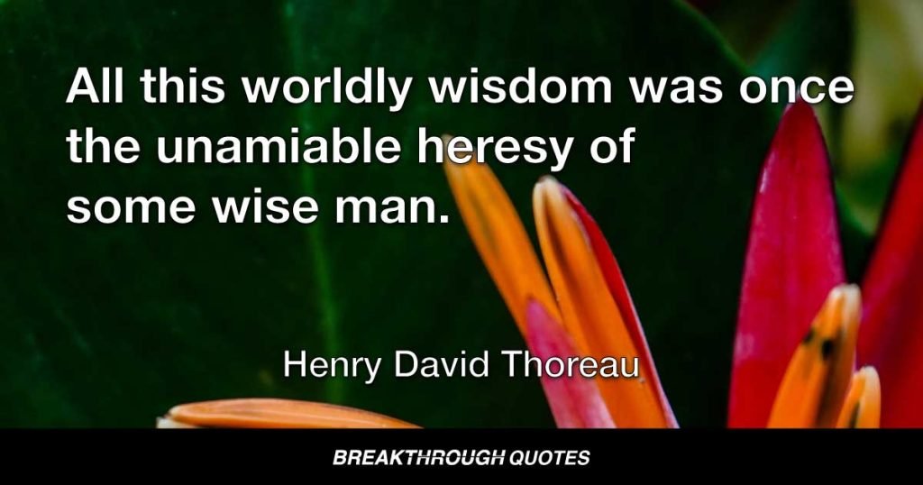 All this worldly wisdom was once the unamiable heresy of some wise man. — Henry David Thoreau