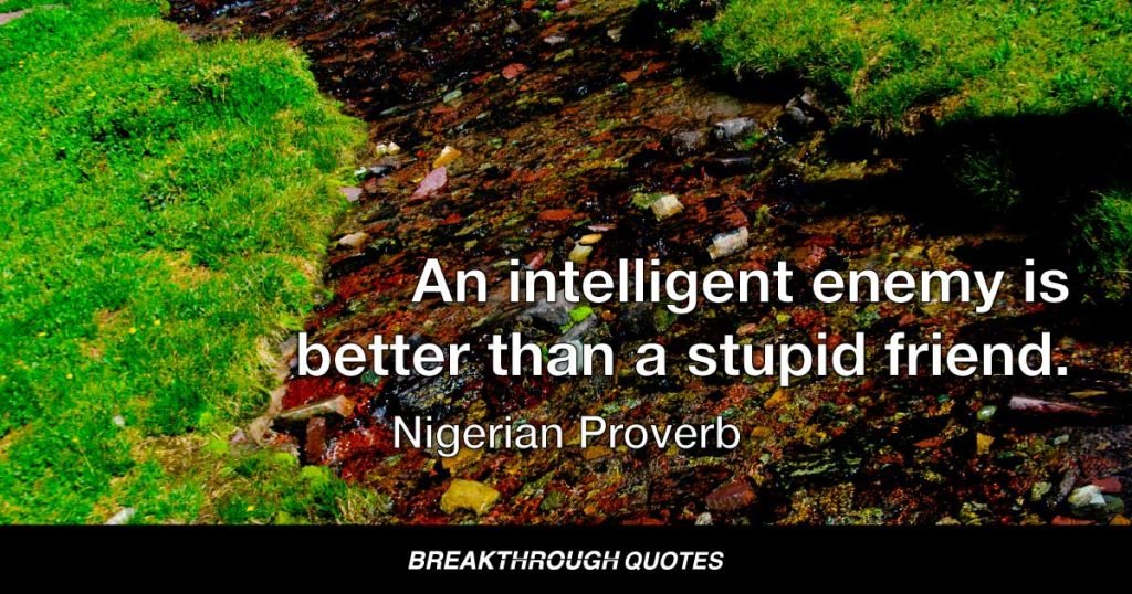 An intelligent enemy is better than a stupid friend. — Nigerian Proverb
