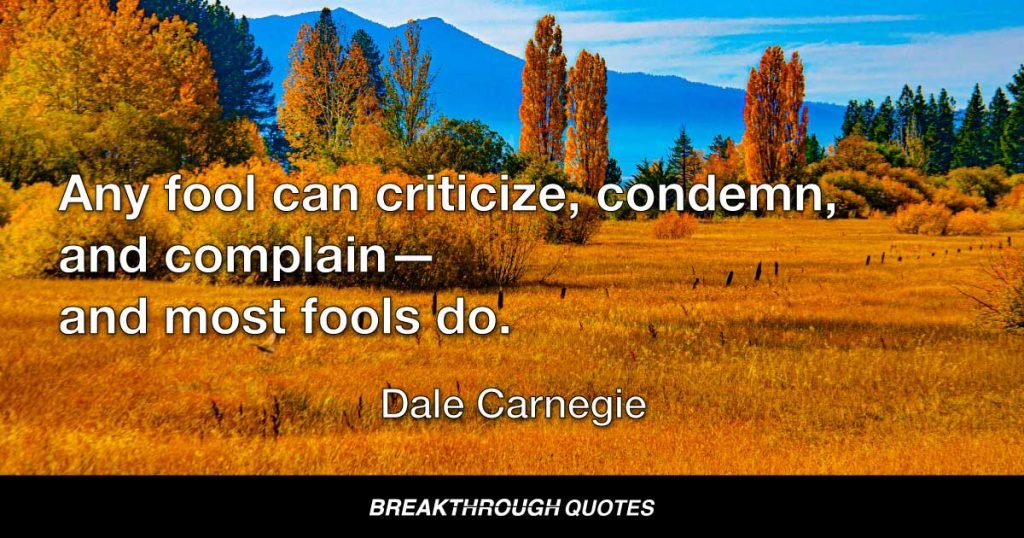 Any fool can criticize, condemn, and complain—and most fools do. — Dale Carnegie
