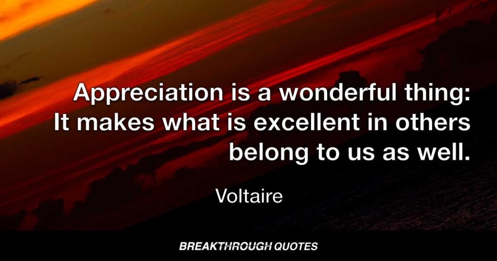 Appreciation is a wonderful thing: It makes what is excellent in others belong to us as well. — Voltaire