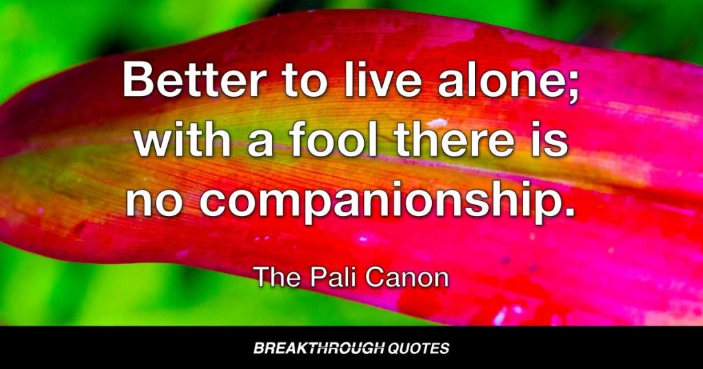 Better to live alone; with a fool there is no companionship. — The Pali Canon