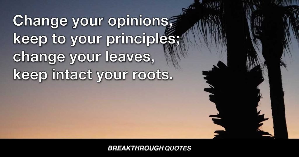 Change your opinions, keep to your principles; change your leaves, keep intact your roots. — Victor Hugo