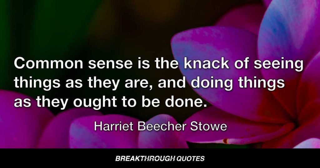 Common sense is the knack of seeing things as they are, and doing things as they ought to be done. — Harriet Beecher Stowe