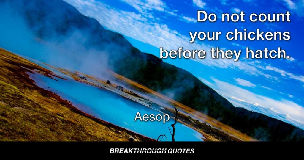Do not count your chickens before they hatch. — Aesop