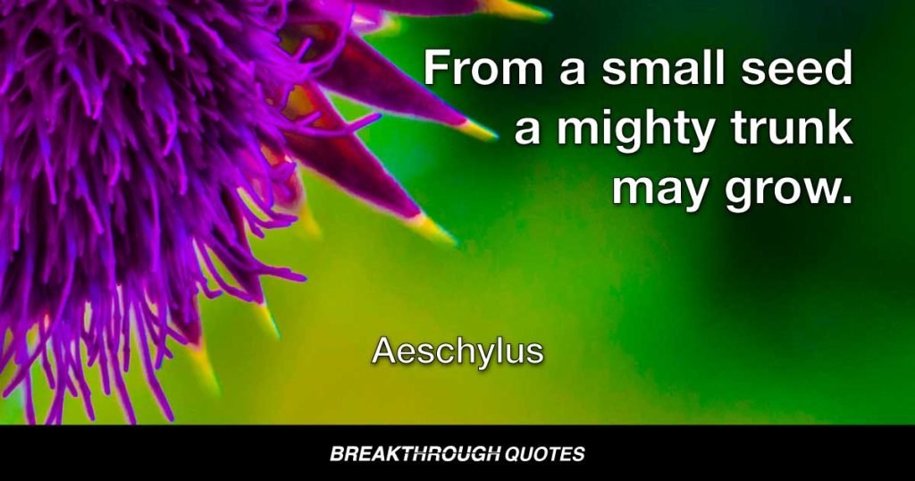 From a small seed a mighty trunk may grow. — Aeschylus
