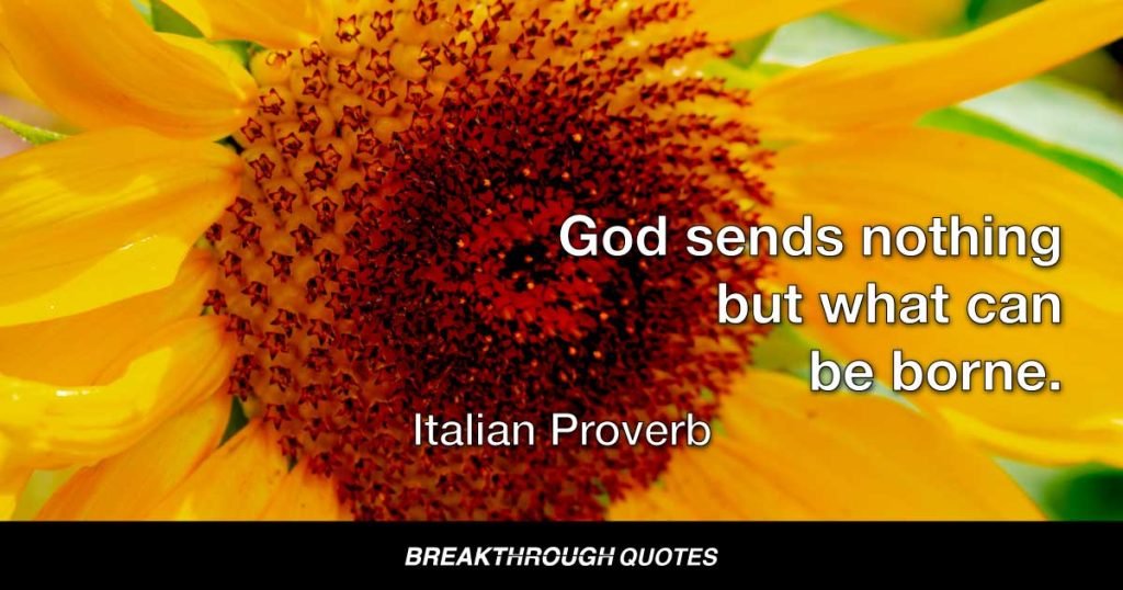 God sends nothing but what can be borne. — Italian Proverb
