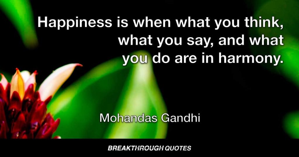Happiness is when what you think, what you say, and what you do are in harmony. — Mohandas Gandhi