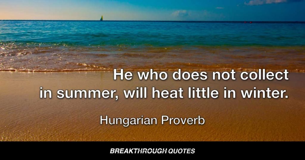 He who does not collect in summer, will heat little in winter. — Hungarian Proverb