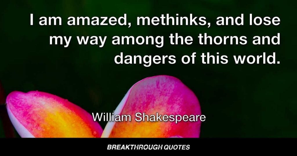 I am amazed, methinks, and lose my way among the thorns and dangers of this world. — William Shakespeare