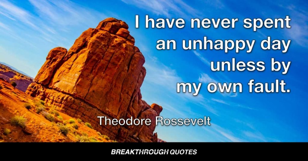 I have never spent an unhappy day unless by my own fault. — Theodore Roosevelt