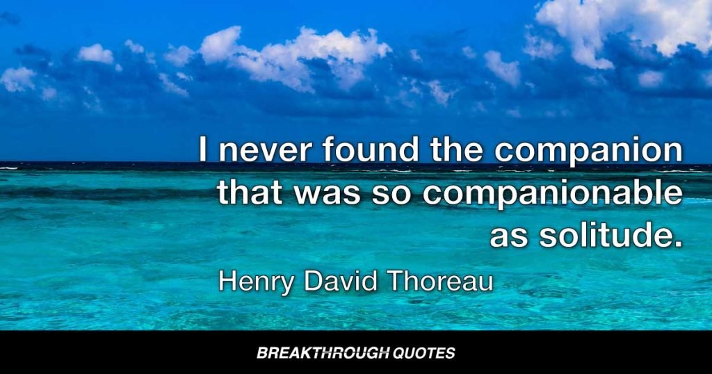 I never found the companion that was so companionable as solitude. We are for the most part more lonely when we go abroad among men than when we stay in our chambers. — Henry David Thoreau
