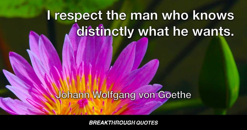 I respect the man who knows distinctly what he wants. — Johann Wolfgang von Goethe