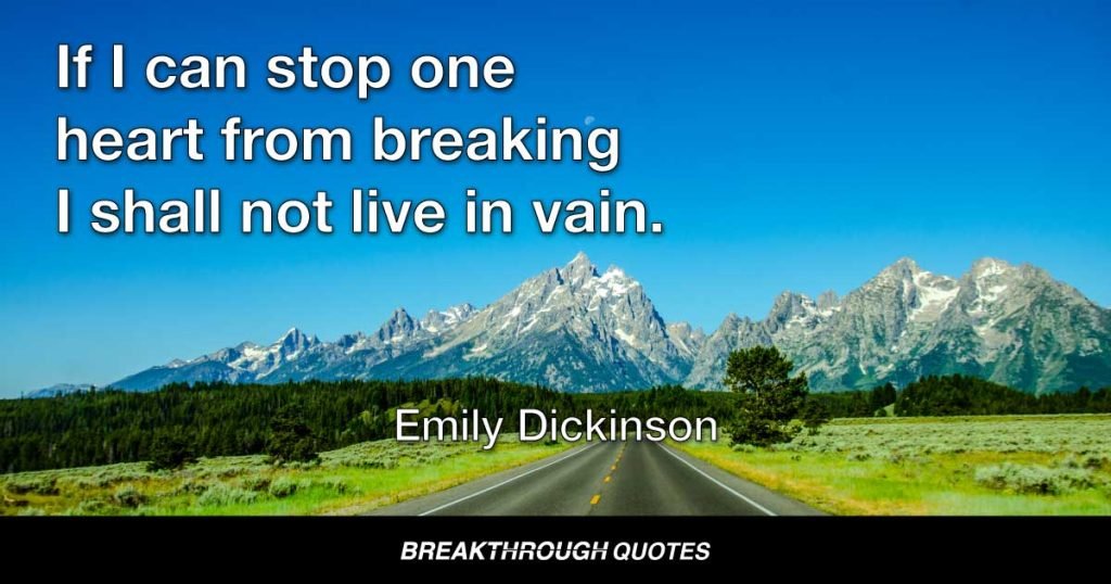 If I can stop one heart from breaking I shall not live in vain. — Emily Dickinson