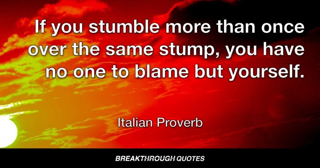 If you stumble more than once over the same stump, you have no one to blame but yourself. — Italian Proverb