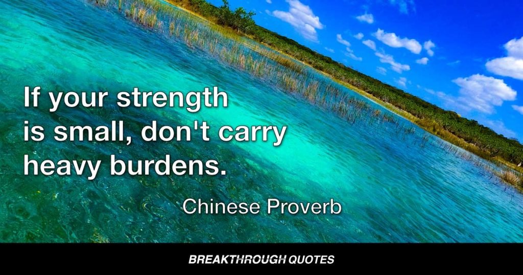 If your strength is small, don't carry heavy burdens. — Chinese Proverb