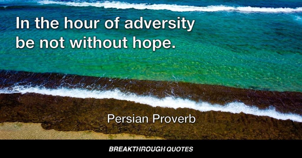 In the hour of adversity be not without hope. — Persian Proverb