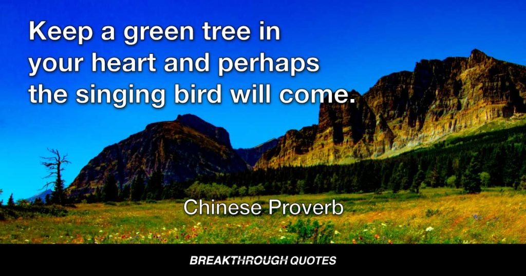 Keep a green tree in your heart and perhaps the singing bird will come. — Chinese Proverb