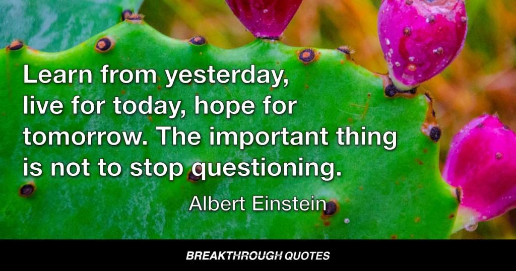 Learn from yesterday, live for today, hope for tomorrow. The important thing is not to stop questioning. — Albert Einstein