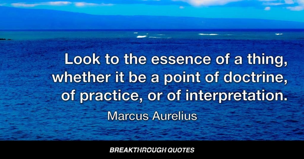 Look to the essence of a thing, whether it be a point of doctrine, of practice, or of interpretation. — Marcus Aurelius