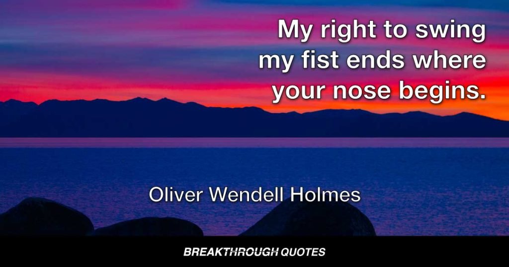 My right to swing my fist ends where your nose begins. — Oliver Wendell Holmes