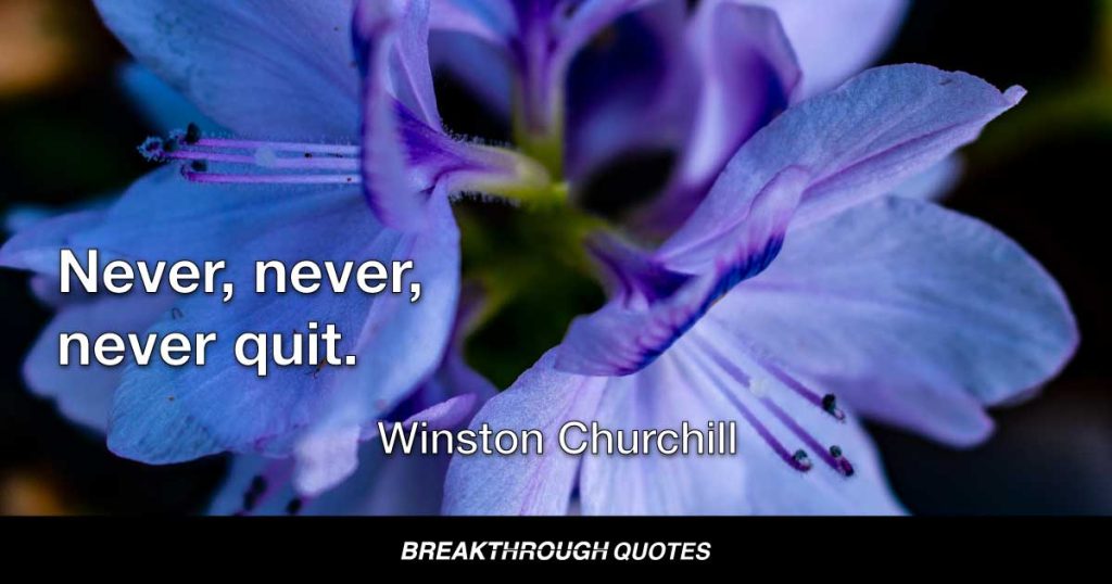 Never, never, never quit. — Winston Churchill