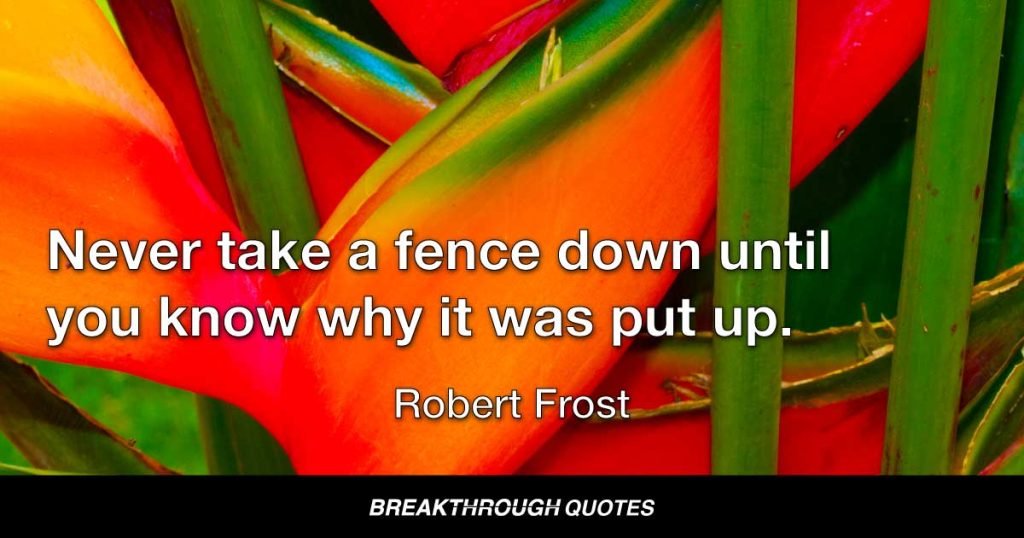 Never take a fence down until you know why it was put up. — Robert Frost