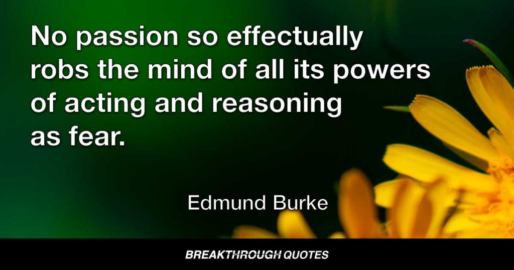 No passion so effectually robs the mind of all its powers of acting and reasoning as fear. — Edmund Burke