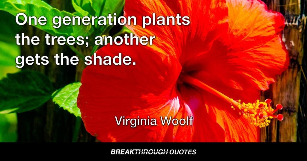 One generation plants the trees; another gets the shade. — Virginia Woolf
