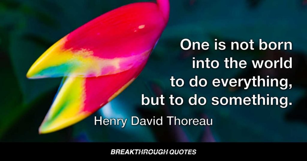 One is not born into the world to do everything but to do something. — Henry David Thoreau