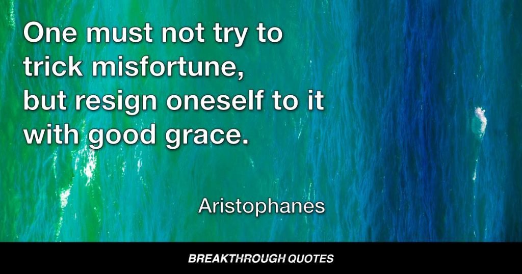 One must not try to trick misfortune, but resign oneself to it with good grace. — Aristophanes