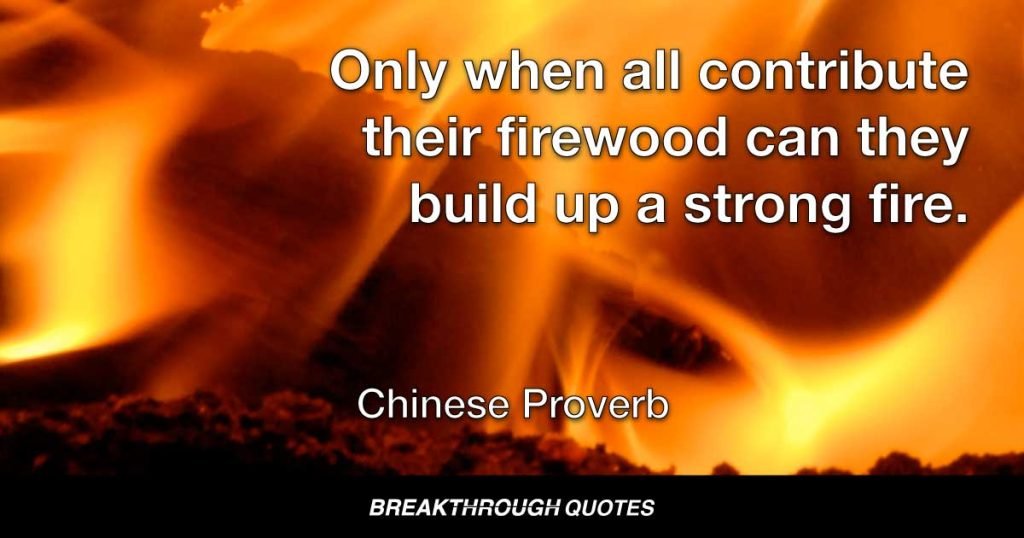 Only when all contribute their firewood can they build up a strong fire. — Chinese Proverb