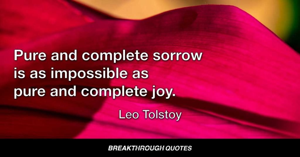 Pure and complete sorrow is as impossible as pure and complete joy. — Leo Tolstoy