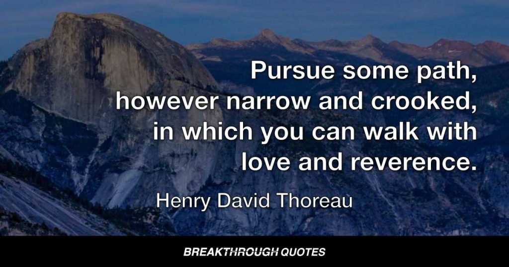 Pursue some path, however narrow and crooked, in which you can walk with love and reverence. — Henry David Thoreau