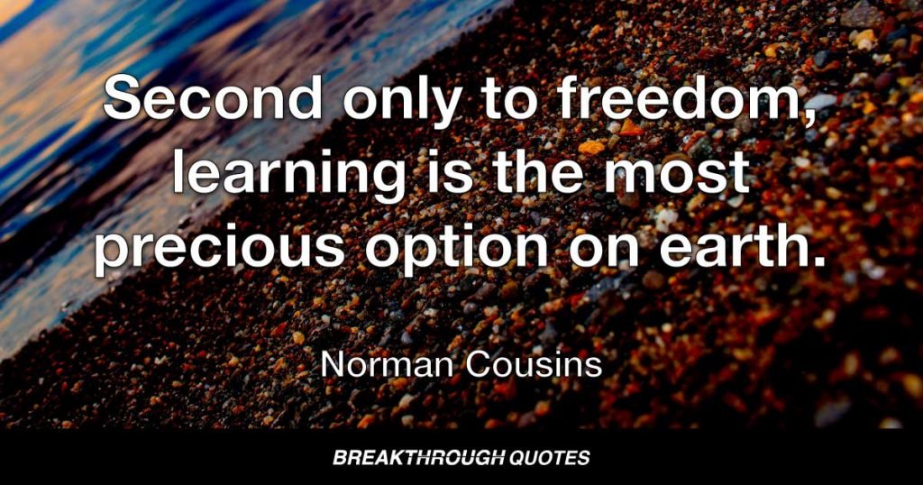 Second only to freedom, learning is the most precious option on earth. — Norman Cousins