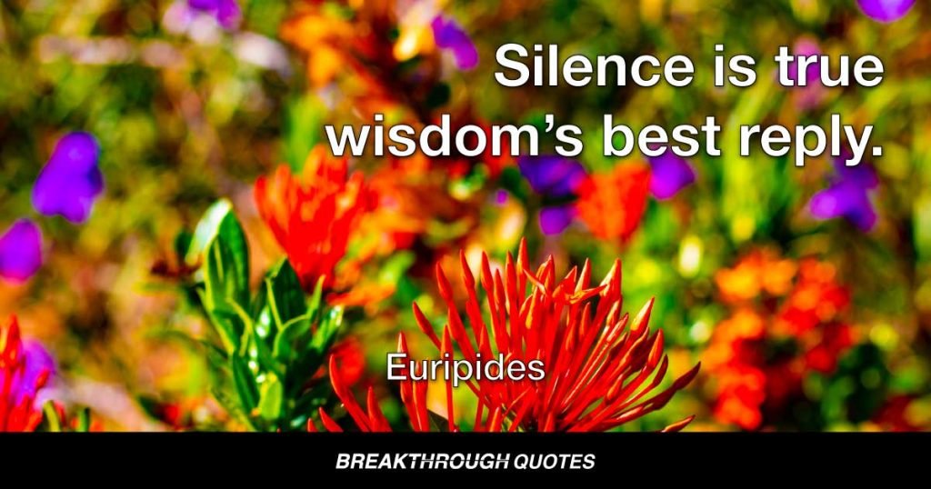 Silence is true wisdom’s best reply. — Euripides