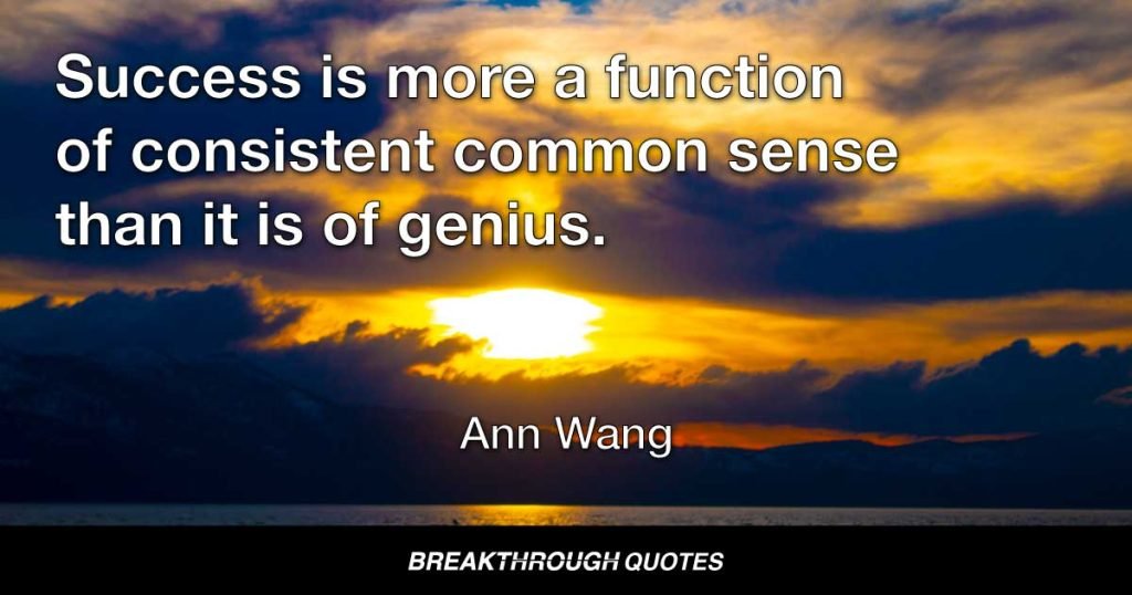 Success is more a function of consistent common sense than it is of genius. — Ann Wang