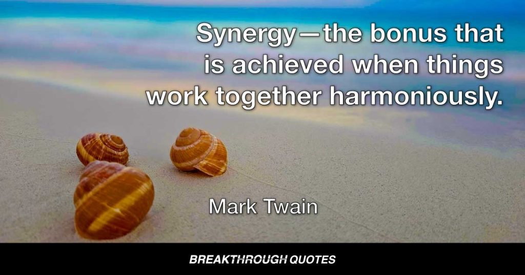 Synergy — the bonus that is achieved when things work together harmoniously. — Mark Twain