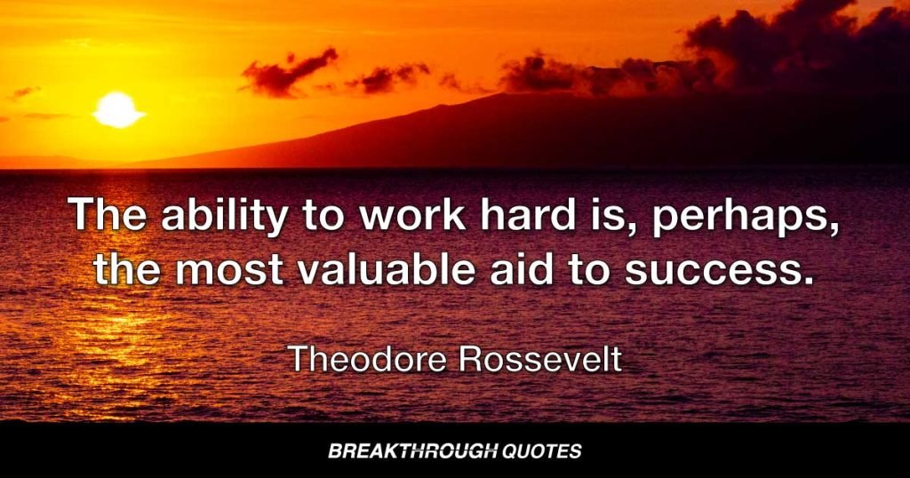 The ability to work hard is, perhaps, the most valuable aid to success. — Theodore Roosevelt