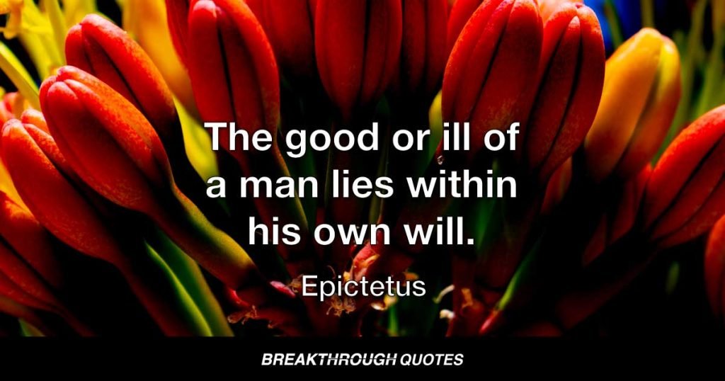 The good or ill of a man lies within his own will. — Epictetus