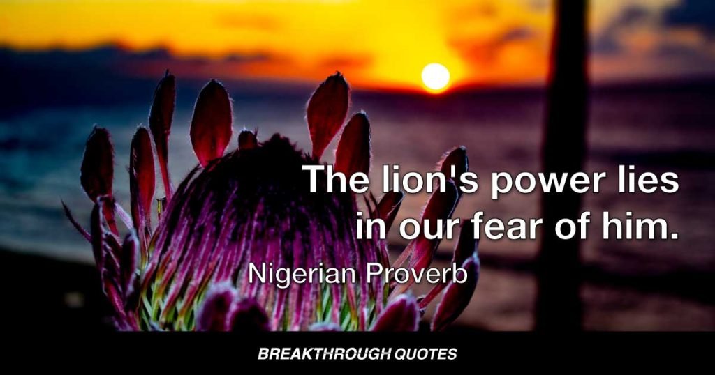 The lion's power lies in our fear of him. — Nigerian Proverb