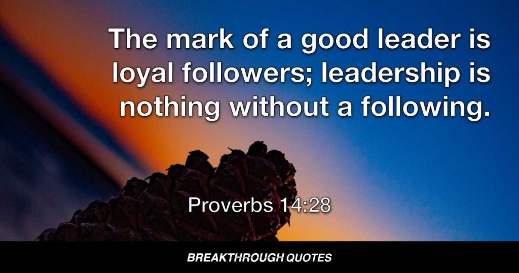 The mark of a good leader is loyal followers; leadership is nothing without a following. — Proverbs 14:28