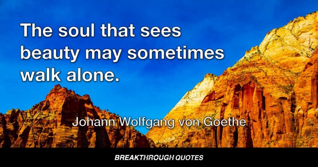 The soul that sees beauty may sometimes walk alone. — Johann Wolfgang von Goethe
