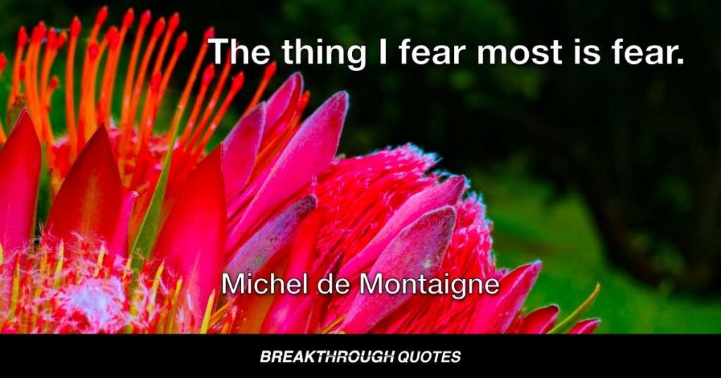 The thing I fear most is fear. — Michel de Montaigne