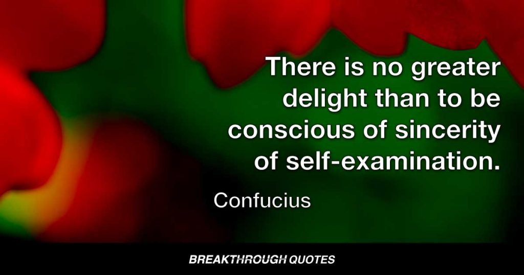 There is no greater delight than to be conscious of sincerity of self-examination. — Confucius