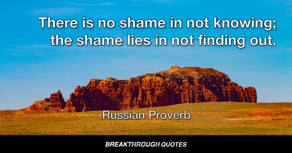 There is no shame in not knowing; the shame lies in not finding out. — Russian Proverb