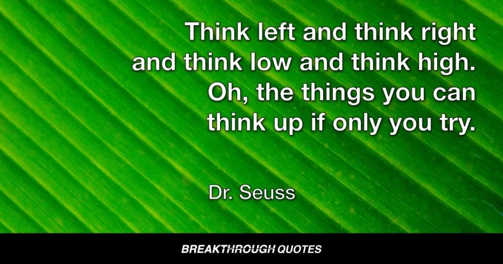 Think left and think right and think low and think high. Oh, the things you can think up if only you try. — Dr. Seuss
