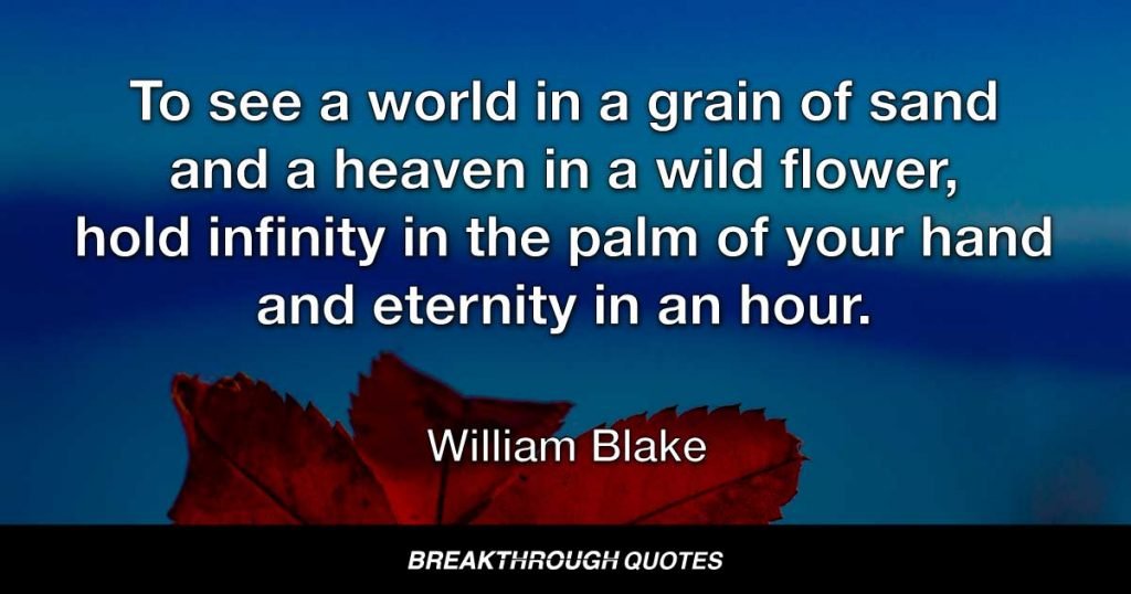 To see a world in a grain of sand and a heaven in a wild flower, hold infinity in the palm of your hand and eternity in an hour. — William Blake