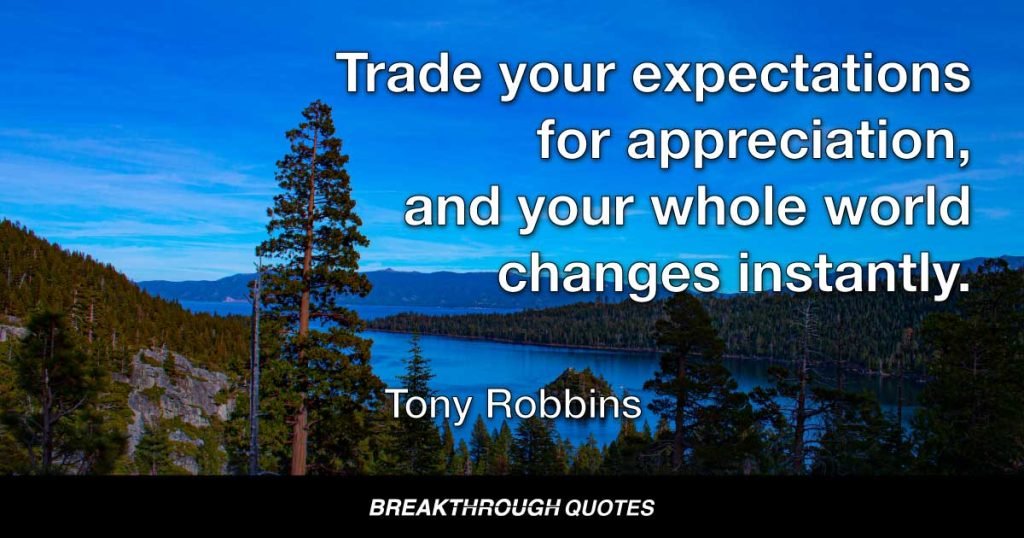 Trade your expectations for appreciation, and your whole world changes instantly. — Tony Robbins