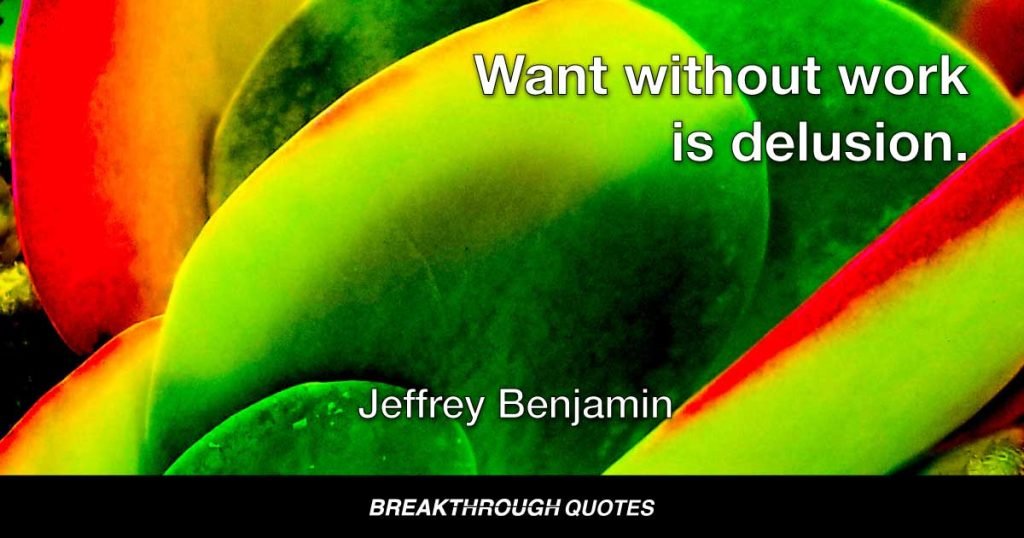 Want without work is delusion. — Jeffrey Benjamin